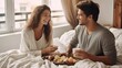 Person surprising their partner with breakfast in bed , Person, surprising, partner, breakfast