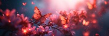 Butterflies On Red Flowers Fairy Garden, Banner Image For Website, Background, Desktop Wallpaper