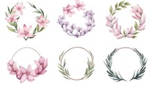 Exquisite Watercolor Set Of Flower Wreaths: Botanical Illustration With Flowers In Circle