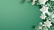 Background In Honor Of Women's Day, March 8, Number On A Green Background, Decorated With Flowers And Plant Leaves