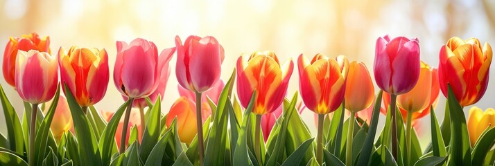   Fresh Colorful Tulips Flower Bloom Garden, Banner Image For Website, Background, Desktop Wallpaper