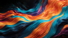 Colourful Abstract Background With Many Swirling Fabrics In Purple Orange Green And Blue