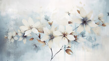 Abstract White Flowers In Shabby Chic Style Bakground, White Floral Design As Background Wallpaper Illustration