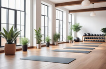 Abstract Empty Yoga Or Fitness Gym Interior Ready For A Class