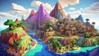 Minecraft inspired colorful world. Minecraft texture world. Cube landscape illustration background abstract, 3d nature, game earth cube voxel surface landscape. Generative AI