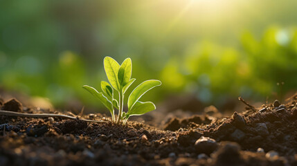 Wall Mural - A young withania plant can be seen growing in a field.