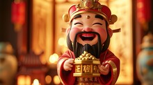 God Of Wealth, Chinese Deity, New Year, Lunar New Year, Spring Festival, Blessings, Gold Coins, Golden Beans, Gold Ingots, Money, Chinese New Year, Wishing Prosperity, New Year's Greetings, Wishes, Pr