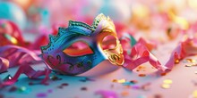 Image Of Elegant And Delicate Venetian Mask Over Confetti Background