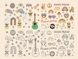 © Mariia Mazaeva - Funny cartoon peace, Love, rainbow, disco ball, sunglasses, mouth, guitar icon etc. Isolated vector illustration. Sticker pack in trendy retro cartoon style. Groovy 70s colored and black set.