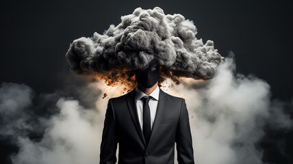 man with a cloud over his head illustration thinking thought
