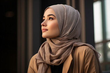 Generative AI technology conceptual picture Young confident arabian asian muslim woman in abaya hijab