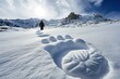 bigfoot feet footprint on the snow