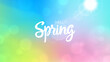 Hello Spring. Blurred background with hand lettering. Springtime banner with soft colors for seasonal creative graphic design. Vector illustration.