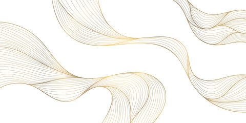 Aufkleber - Vector gold line wave background, abstract luxury elegant pattern. Glitter flow japanese style shape, river, sea cover.