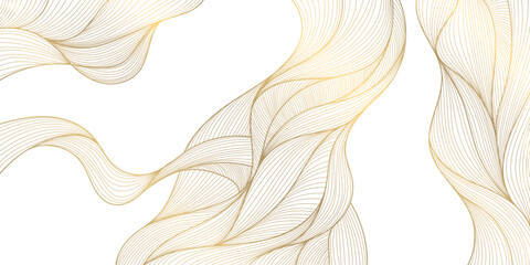 Wall Mural - vector gold line wave background, abstract luxury elegant pattern. glitter flow japanese style shape