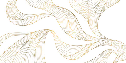 Wall Mural - vector gold line wave background, abstract luxury elegant pattern. glitter flow japanese style shape