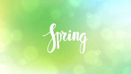 Aufkleber - Spring. Blurred background with hand lettering. Springtime banner with soft colors for seasonal creative graphic design. Vector illustration.