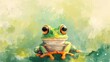 Watercolor frog illustration. Hand painted image of a cute frog. Frog clipart, wallpaper.