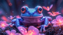 Watercolor Neon Frog Illustration. Hand Painted Image Of A Cute Frog. Frog Clipart, Wallpaper.