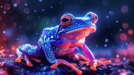 Wall Mural - Watercolor neon frog illustration. Hand painted image of a cute frog. Frog clipart, wallpaper.