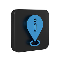 Sticker - Blue Location with information icon isolated on transparent background. Black square button.