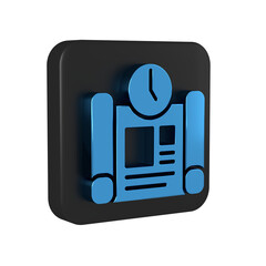 Sticker - Blue Business project time plan icon isolated on transparent background. Black square button.