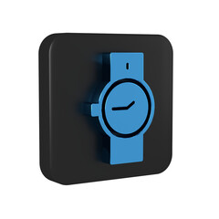 Wall Mural - Blue Wrist watch icon isolated on transparent background. Wristwatch icon. Black square button.