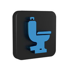 Poster - Blue Toilet bowl icon isolated on transparent background. Black square button.