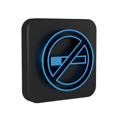 Sticker - Blue No Smoking icon isolated on transparent background. Cigarette symbol. Black square button.