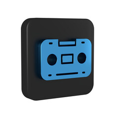 Sticker - Blue Retro audio cassette tape icon isolated on transparent background. Black square button.