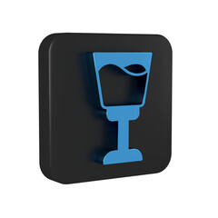 Wall Mural - Blue Wine glass icon isolated on transparent background. Wineglass sign. Black square button.