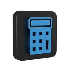 Canvas Print - Blue Calculator icon isolated on transparent background. Accounting symbol. Business calculations mathematics education and finance. Black square button.