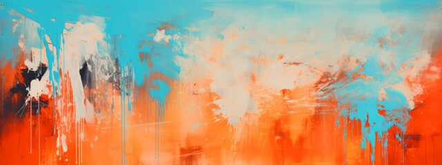 Aufkleber - Closeup of abstract rough colorful blue orange complementary colors art painting texture background wallpaper illustration, with oil or acrylic brushstroke waves, pallet knife paint on canvas