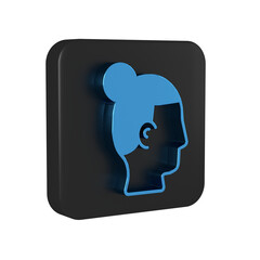 Sticker - Blue Hairstyle for men icon isolated on transparent background. Black square button.