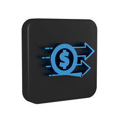 Canvas Print - Blue Financial growth dollar coin icon isolated on transparent background. Increasing revenue. Black square button.