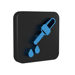 Wall Mural - Blue Pipette icon isolated on transparent background. Element of medical, chemistry lab equipment. Medicine symbol. Black square button.