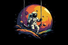 Astronaut Having Fun On The Moon: Creative Illustration For T-shirt Design