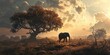 Elephant Journey in Sunlit Arid Landscape Wallpaper and Design, Generative AI