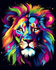 Wall Mural - Colorful vector illustrations of a lion's face in vibrant hues for t-shirt design