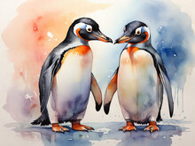 Wintry Love: Penguin Pairs In Cool Hues