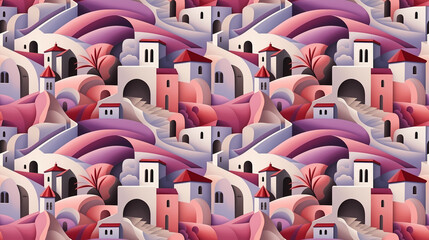 Wall Mural - Modern city street seamless pattern in the style of Cubism, Neoplasticism and Bauhaus. Perfect for design, printing, web design