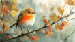 grungy noise texture art, cute sing bird on flower blossom tree, whimsical fantasy fairytale contemporary creative illustration, Generative Ai