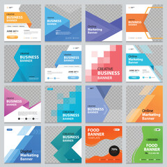 Aufkleber - Set of Editable square business web banner design template. Suitable for social media post, instagram stories and web ads. Vector illustration with Space to add pictures.