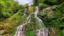 Beautiful Cascading Bakthang Waterfall In The Himalayan Valley In Gangtok Sikkim, India