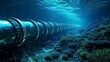 A vast underwater data center, glowing cables snaking through coral reefs, technology harmonizing with the ocean's vibrant pulse.