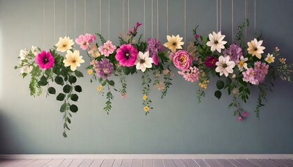 Wall Mural - hanging flowers on a gradient background photo wallpaper in the interior