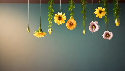 Wall Mural - hanging flowers on a gradient background photo wallpaper in the interior