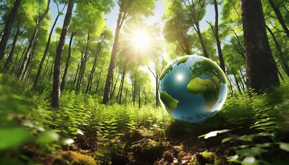 Wall Mural - earth day environment green globe in forest