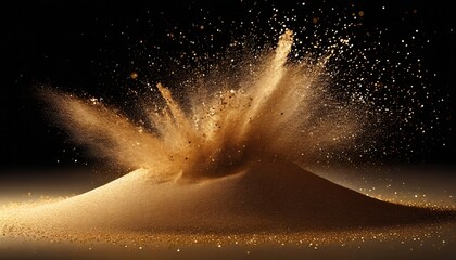 Canvas Print - sand explosion with vibrant splashes of gold sand on black background 