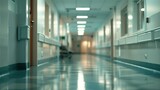 Fototapeta  - Long hospital corridor of the reception polyclinic. Created with Generative Ai technology.